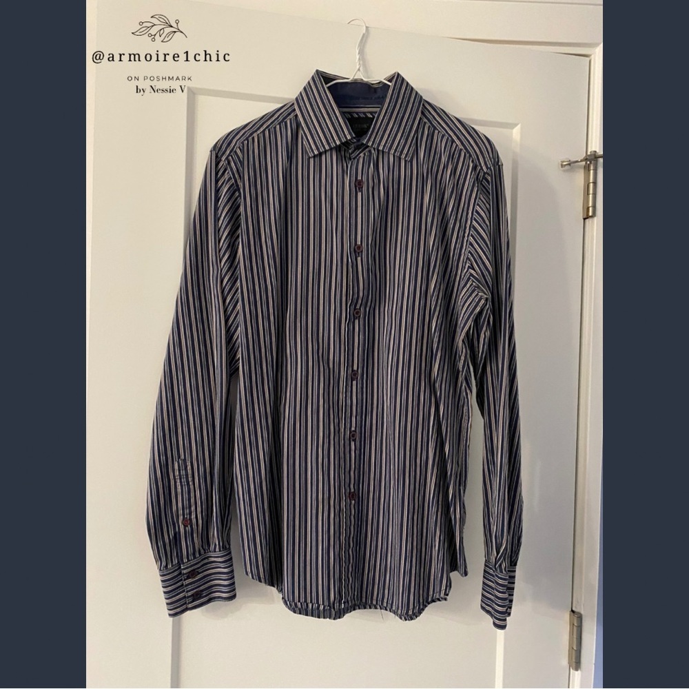 Guess | Pinstriped Black and White Button Down Shirt | Men’s Size Medium - Picture 10 of 10